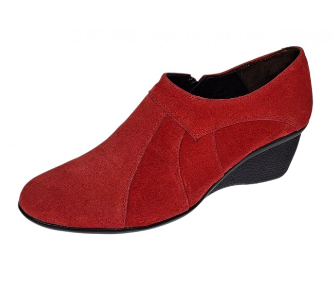 Botine dama rosii din piele naturala intoarsa cu platforme de 5 cm - Mira Velur