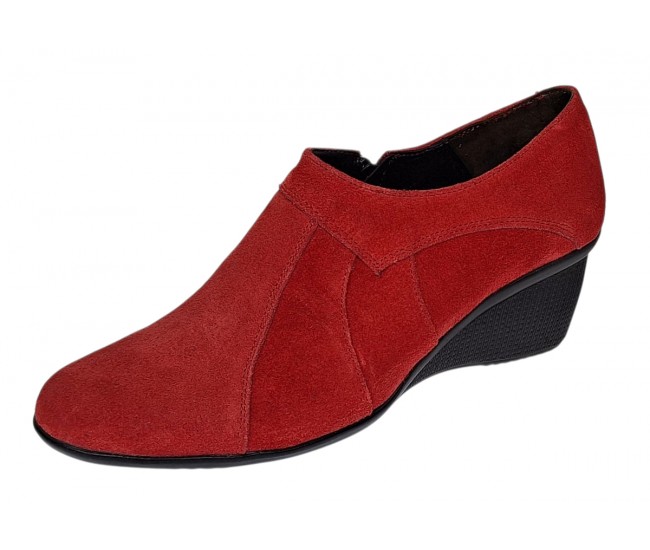 Botine dama rosii din piele naturala intoarsa cu platforme de 5 cm - Mira Velur