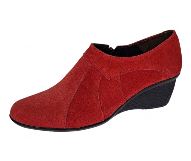 Botine dama rosii din piele naturala intoarsa cu platforme de 5 cm - Mira Velur
