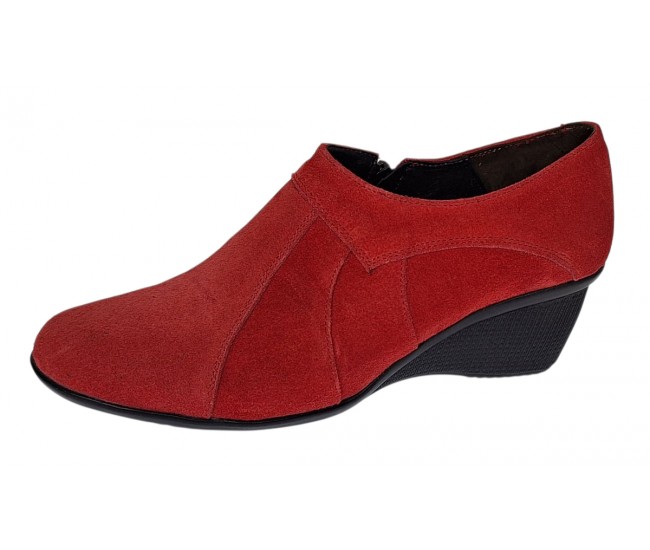 Botine dama rosii din piele naturala intoarsa cu platforme de 5 cm - Mira Velur