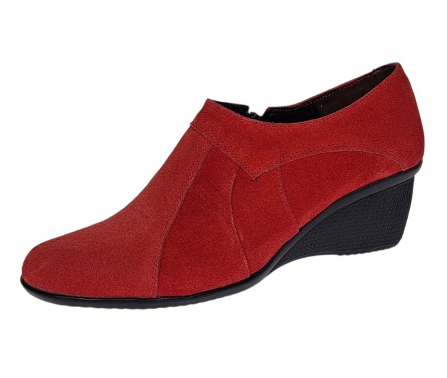 Botine dama rosii din piele naturala intoarsa cu platforme de 5 cm - Mira Velur