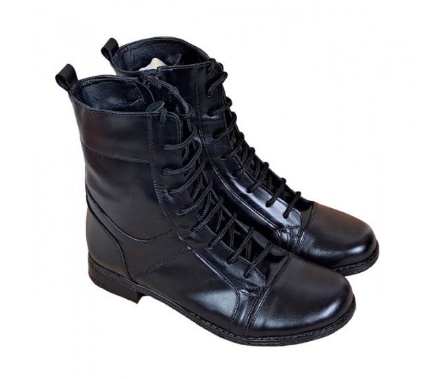 Ghete dama casual din piele naturala cu siret si fermoar G21FLN