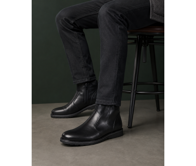 Ghete barbati imblanite cu fermoar din piele naturala – Nordvik GF1204CSN, confort elegant pentru iarna
