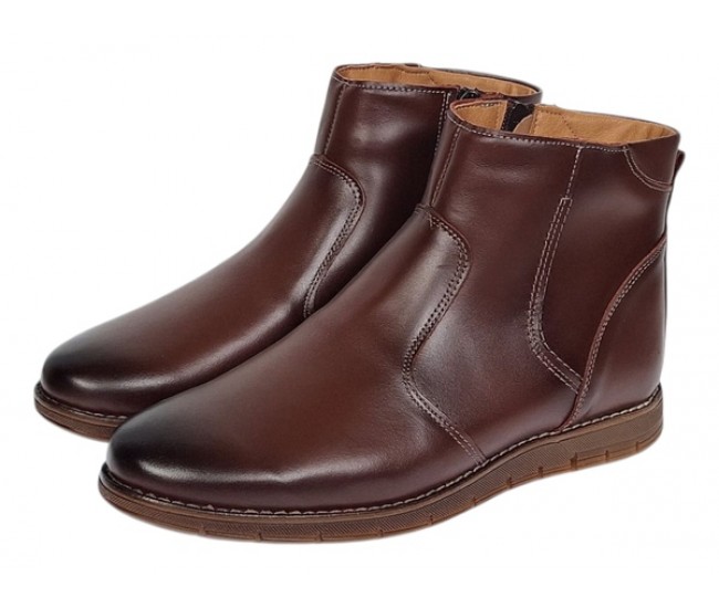 Ghete barbati casual din piele naturala maro cu fermoar imblanite GF1204YANIS