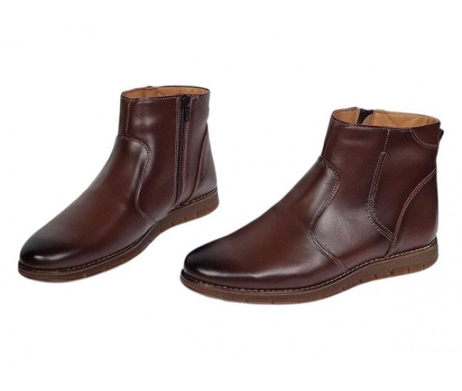 Ghete barbati casual din piele naturala maro cu fermoar imblanite GF1204YANIS