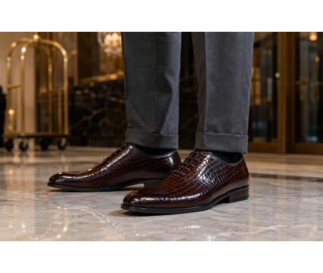 Pantofi barbati maro croco lac – eleganta cu impact pentru tinute de eveniment GK150CRM