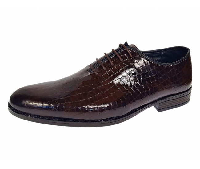 Pantofi barbati maro croco lac – eleganta cu impact pentru tinute de eveniment GK150CRM