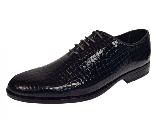 Pantofi barbati negri lac croco – eleganta puternica pentru tinute care impun respect GK150CRN