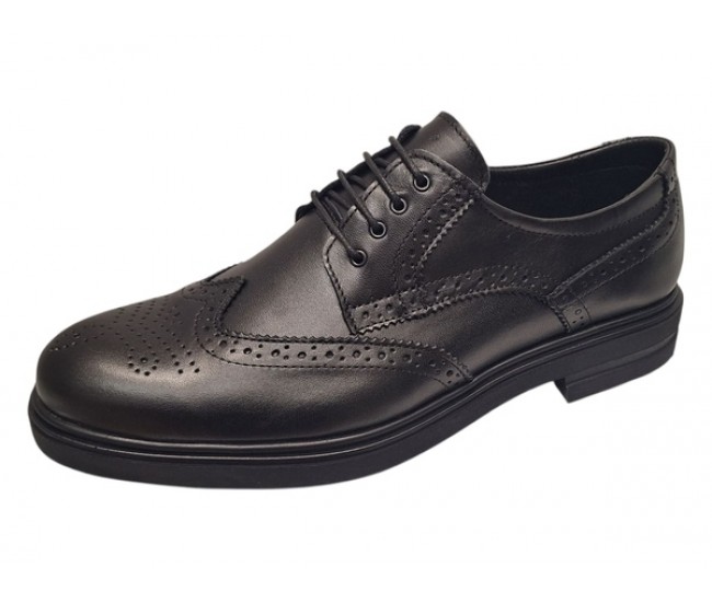 Pantofi barbati eleganti negri din piele naturala tip brogue – design clasic office - GK756N