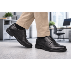 Pantofi barbati eleganti negri din piele naturala tip brogue – design clasic office - GK756N