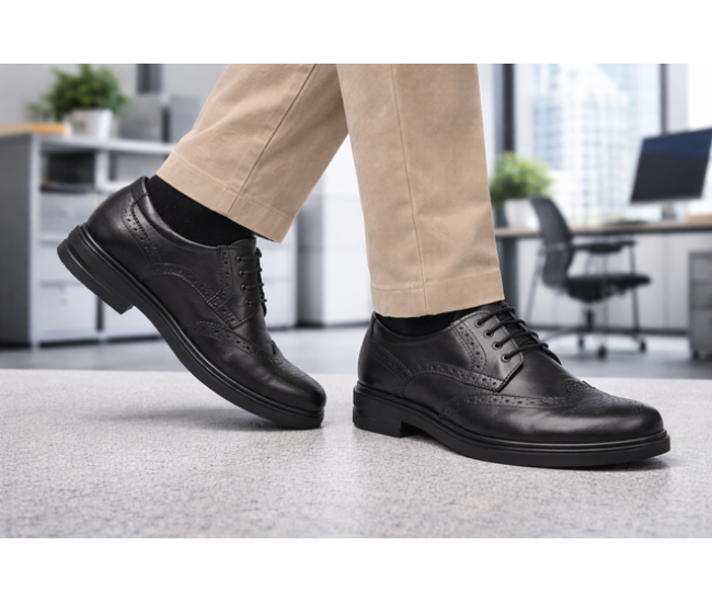 Pantofi barbati eleganti negri din piele naturala tip brogue – design clasic office - GK756N