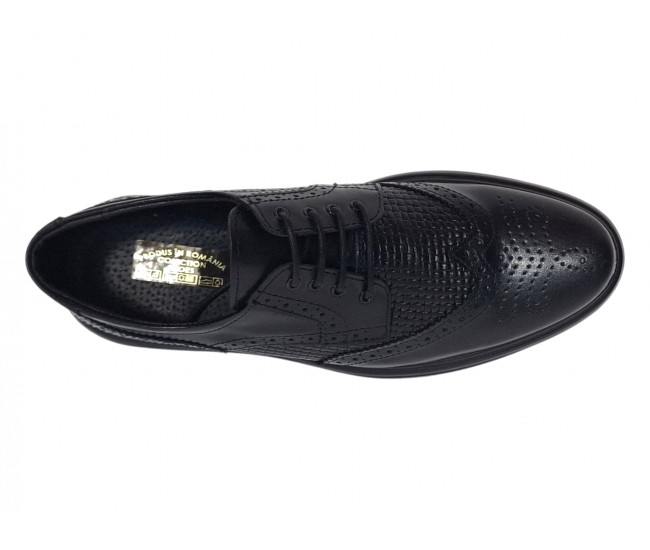 Pantofi Brogue Derby Casual - Eleganti barbati din piele naturala culoare neagra DeSuceava GK826ORTN