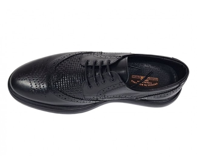 Pantofi bărbați negri din piele naturală, Derby cu perforații decorative GK826TN