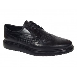 Pantofi bărbați negri din piele naturală, Derby cu perforații decorative GK826TN