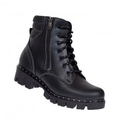 Ghete dama din piele naturala imblanitie cu fermoar Negru, Luiza GKR02NB