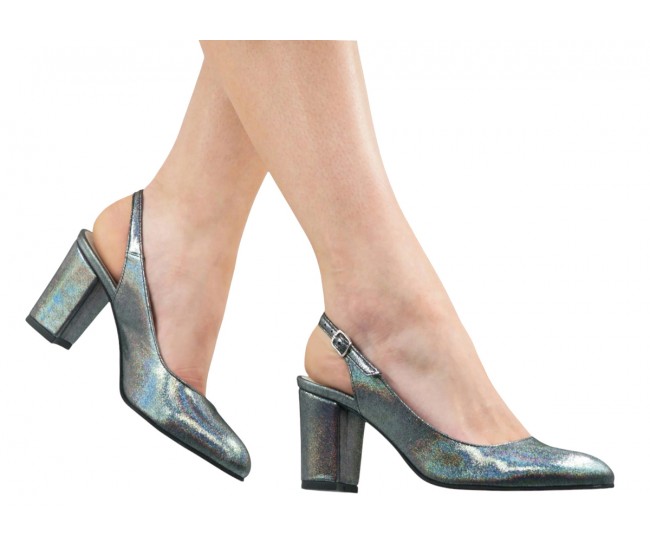 Pantofi dama eleganti din piele naturala - Model Angelyna Gri Sidef 