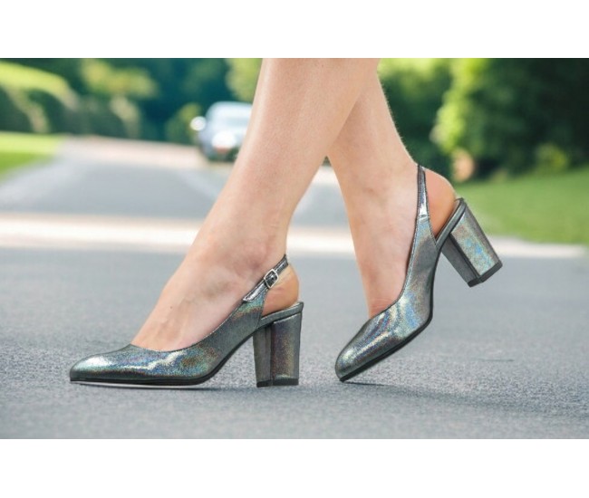 Pantofi dama eleganti din piele naturala - Model Angelyna Gri Sidef 