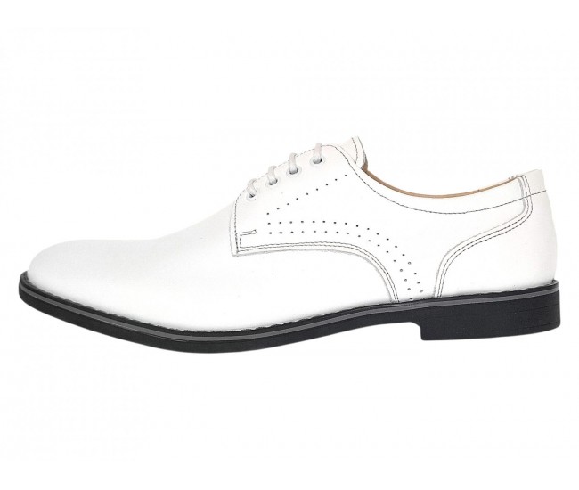 Pantofi Derby bărbați albi din piele naturală, eleganți casual – GKR103AB