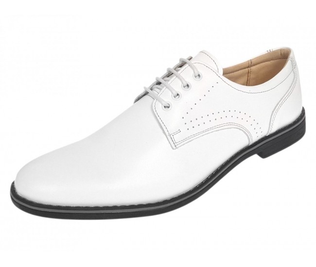 Pantofi Derby bărbați albi din piele naturală, eleganți casual – GKR103AB