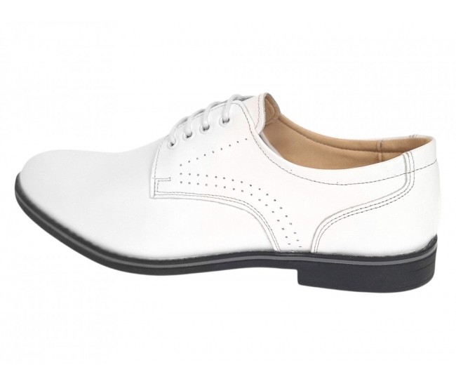 Pantofi Derby bărbați albi din piele naturală, eleganți casual – GKR103AB