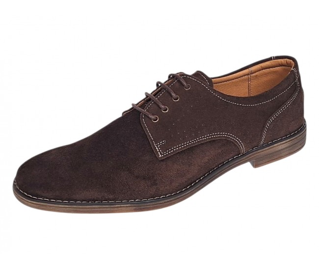 Pantofi barbati casual din piele naturala intoarsa maro GKR103MVEL