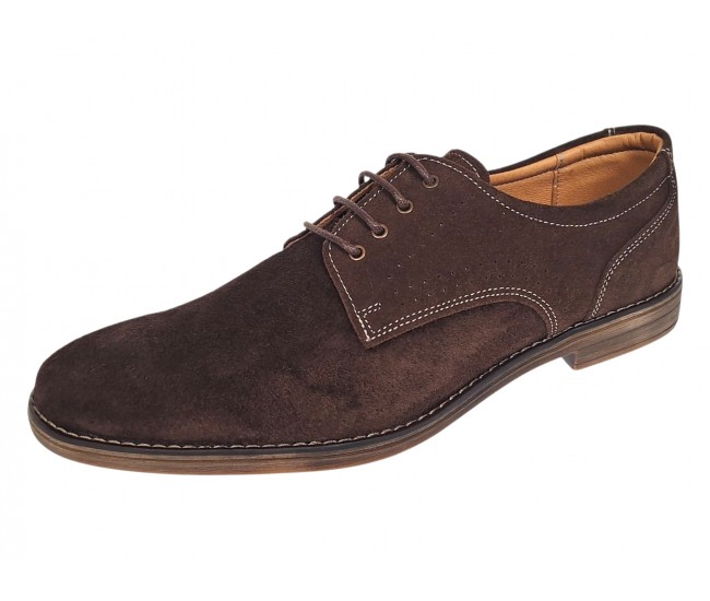 Pantofi barbati casual din piele naturala intoarsa maro GKR103MVEL