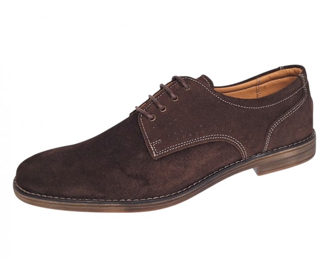 Pantofi barbati casual din piele naturala intoarsa maro GKR103MVEL