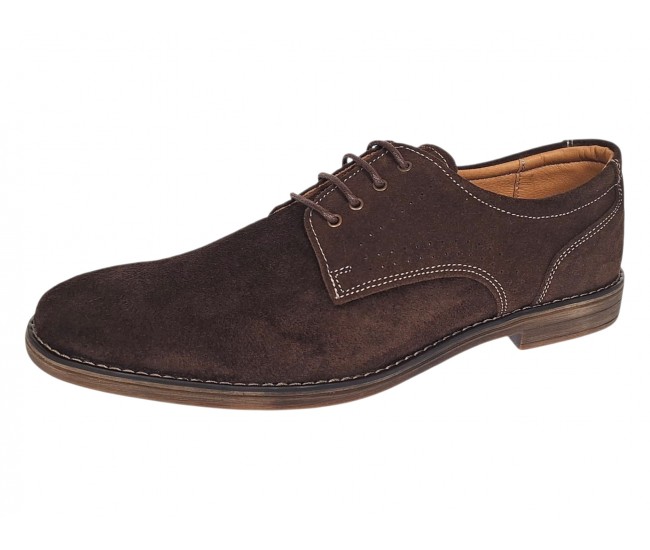 Pantofi barbati casual din piele naturala intoarsa maro GKR103MVEL