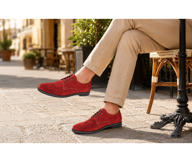 Pantofi barbati rosii smart casual din piele naturala intoarsa Carlos GKR103RVEL