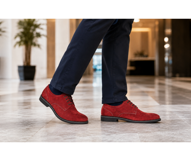 Pantofi barbati rosii smart casual din piele naturala intoarsa Carlos GKR103RVEL