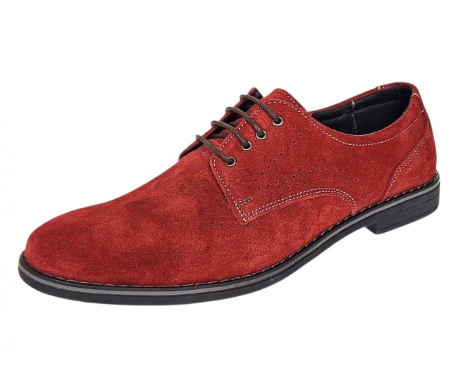 Pantofi barbati rosii smart casual din piele naturala intoarsa Carlos GKR103RVEL