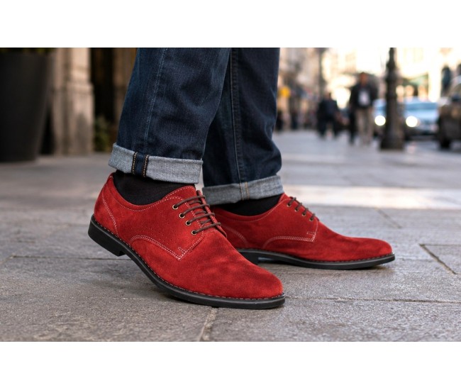Pantofi barbati rosii smart casual din piele naturala intoarsa Carlos GKR103RVEL