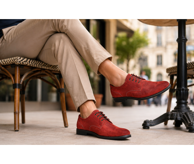 Pantofi barbati rosii smart casual din piele naturala intoarsa Carlos GKR103RVEL