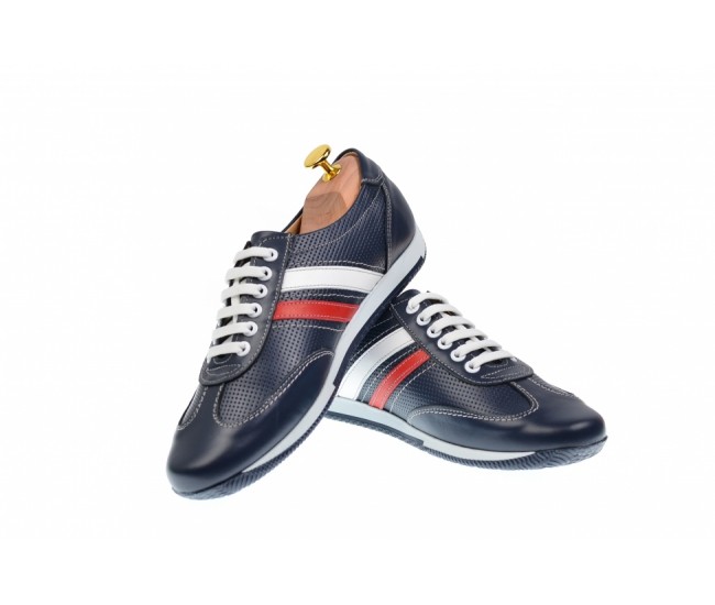 Pantofi barbati sport din piele naturala bleumarin 1055BLM