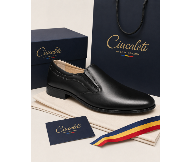 Pantofi barbati negri eleganti din piele naturala fara sireturi - GKR109NN