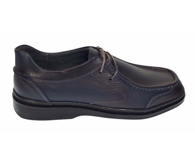 Pantofi casual barbati din piele naturala pe calapod lat - Bleumarin GKR11BL