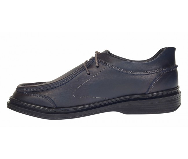 Pantofi casual barbati din piele naturala pe calapod lat - Bleumarin GKR11BL