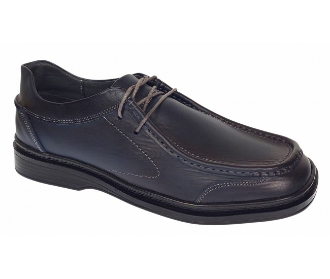 Pantofi casual barbati din piele naturala pe calapod lat - Bleumarin GKR11BL