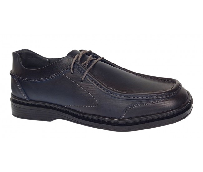 Pantofi casual barbati din piele naturala pe calapod lat - Bleumarin GKR11BL