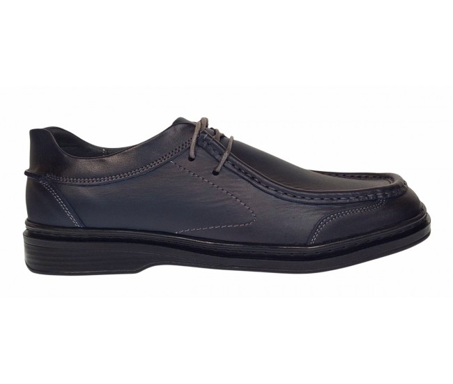 Pantofi casual barbati din piele naturala pe calapod lat - Bleumarin GKR11BL