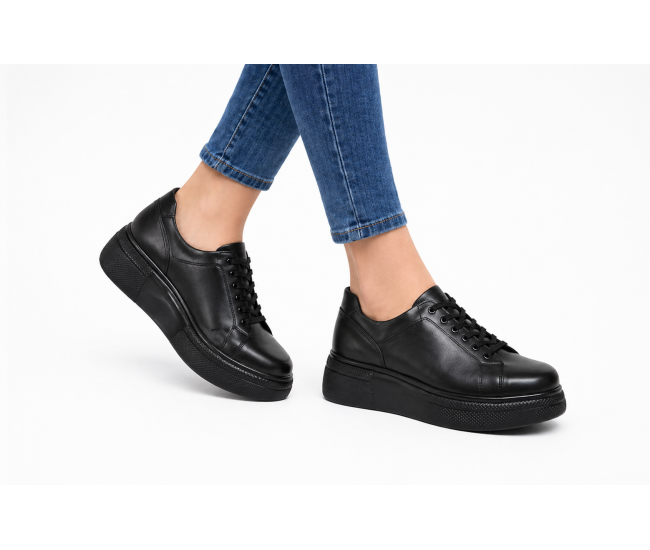 Pantofi dama Sport Casual din piele naturala de culoare neagra GKR121NS