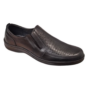 Pantofi casual barbati din piele naturala - Model negru perforat GKR125N