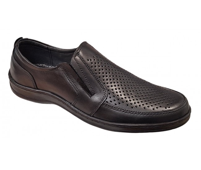 Pantofi casual barbati din piele naturala - Model negru perforat GKR125N
