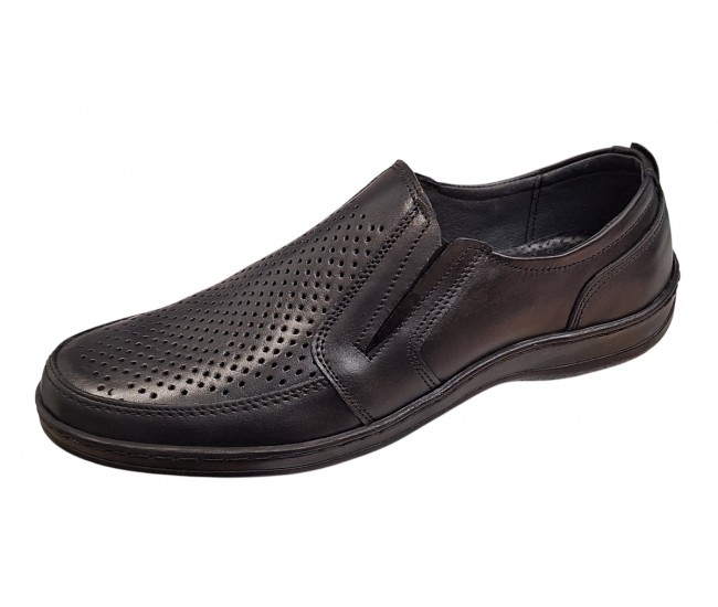 Pantofi casual barbati din piele naturala - Model negru perforat GKR125N