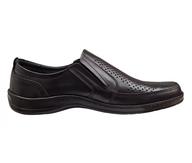 Pantofi casual barbati din piele naturala - Model negru perforat GKR125N