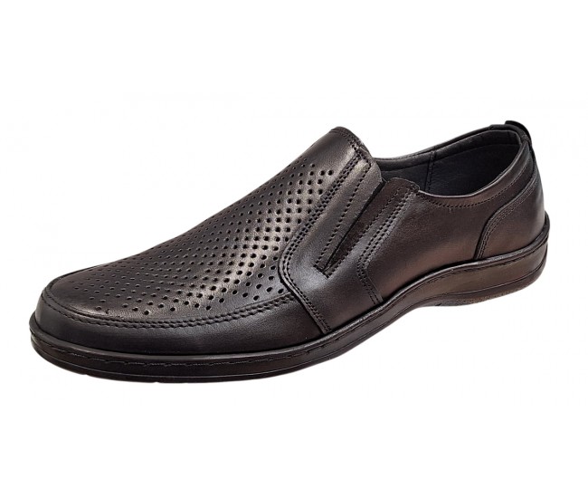 Pantofi casual barbati din piele naturala - Model negru perforat GKR125N
