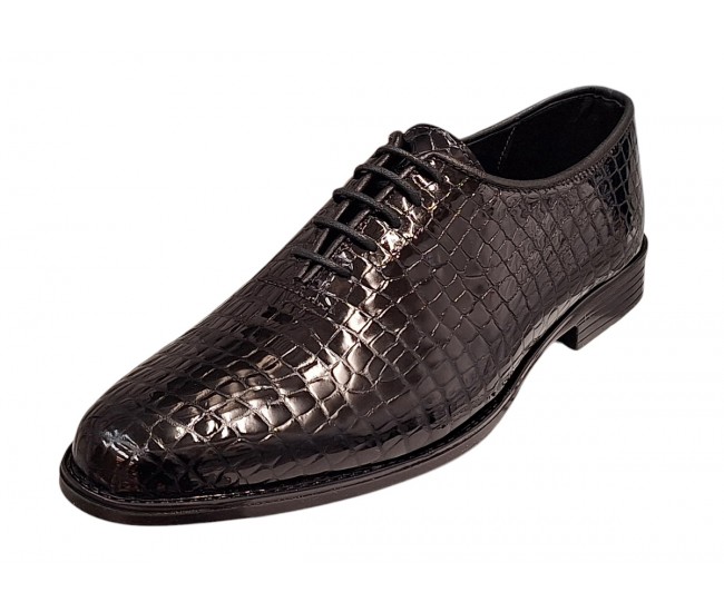 Pantofi eleganti barbati din piele naturala croco lac - Model Donato Negru