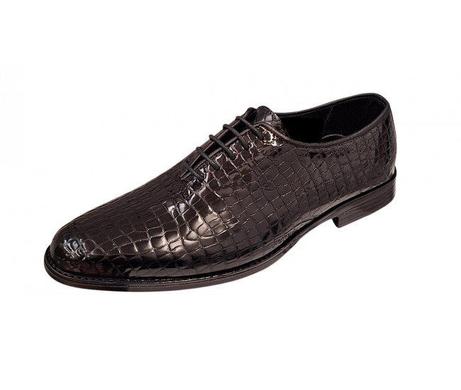 Pantofi eleganti barbati din piele naturala croco lac - Model Donato Negru