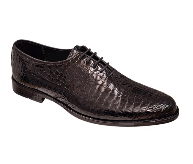 Pantofi eleganti barbati din piele naturala croco lac - Model Donato Negru