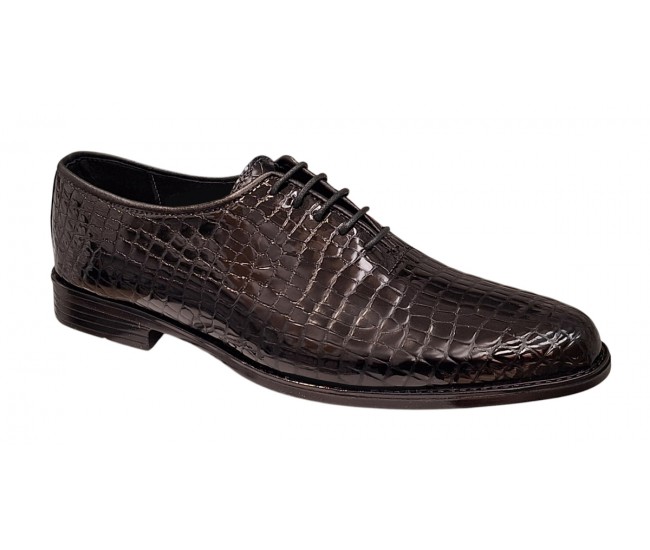 Pantofi eleganti barbati din piele naturala croco lac - Model Donato Negru